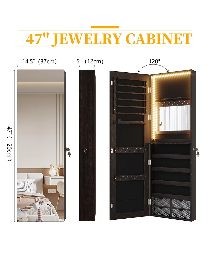 Vlsrka Wall/Door Mounted Led Jewelry Storage Mirror Cabinet
