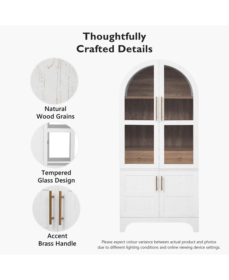 Boyel Living 71" Tall Arched Kitchen Pantry Cabinet with Door Shelves, Farmhouse Kitchen Storage Cabinet with Open & Adjustable Shelves