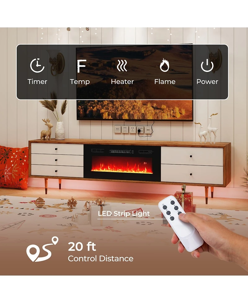 Sugift 36 Inches Electric Fireplace Heater Recessed with Led Strip Lights and Remote Control