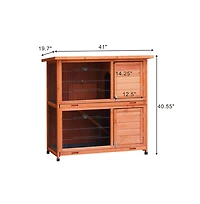 Aostirmotor 41 in. Outdoor Wooden Rabbit Hutch with 2 Removable No-Leak Trays Non-Slip Ramp Waterproof Roof in Natural
