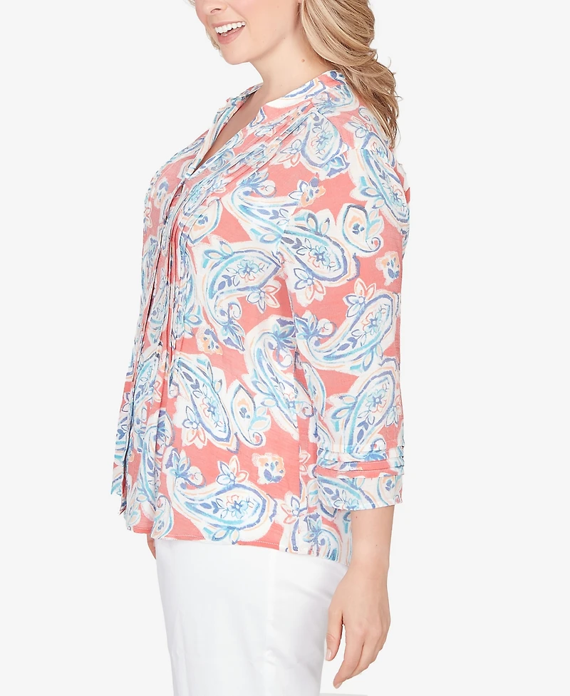 Ruby Rd. Plus Paisley Silky Gauze Button Front Top
