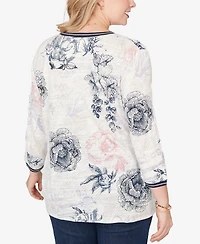 Ruby Rd. Plus Botanical Stamp Knit Twist Front Top