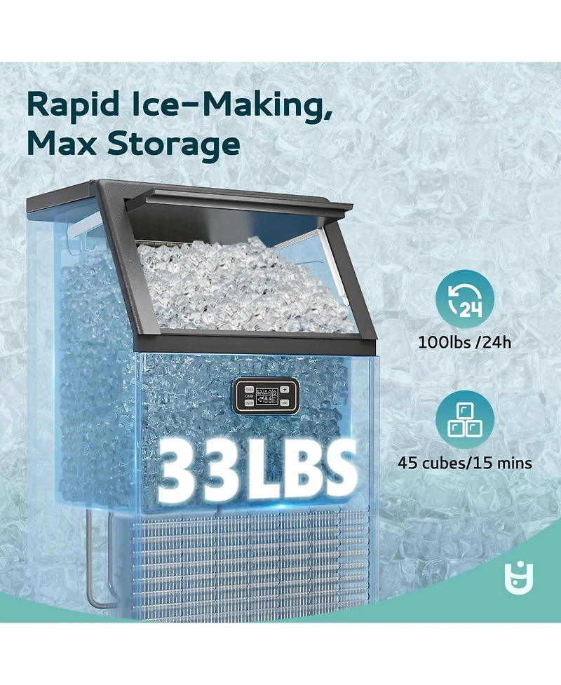 Euhomy 33-lb Ice Storage Capacity 100-lb Ice Per day Cubed Ice Maker (Black)