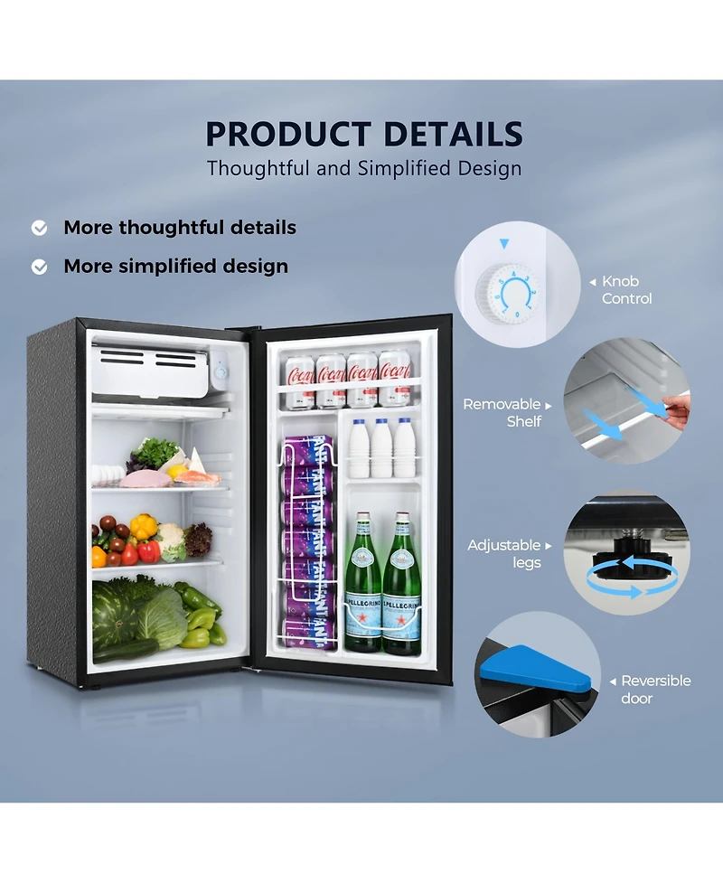 Euhomy 3.2 Cu.Ft Single Door Mini Fridge with Freezer