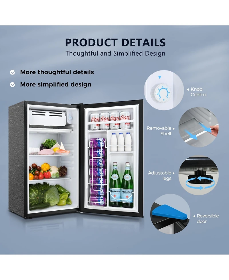 Euhomy 3.2 Cu.Ft Single Door Mini Fridge with Freezer