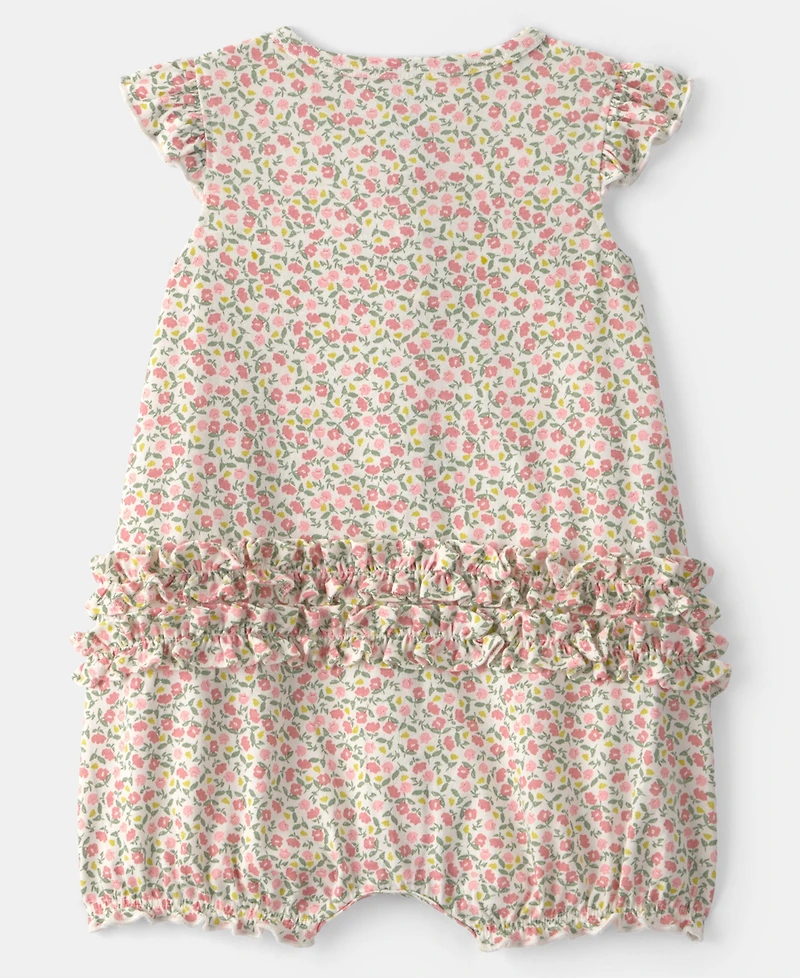 Carter's Baby Girls Floral Printed and Ruffle Detailed Snap-Up Romper