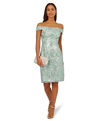 Adrianna Papell Women's Off-The-Shoulder Sequin Sheath Dress