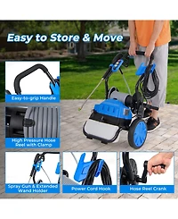 Sugift 2300 Psi 1.8 Gpm Electric Pressure Washer with Wheels and 5 Quick Connect Nozzles-Blue