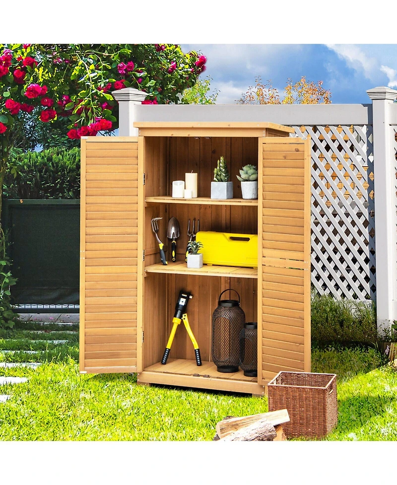 Sugift Outdoor Wooden Garden Tool Storage Cabinet