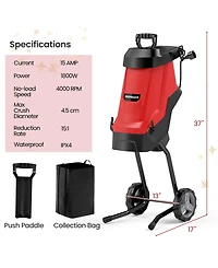 Sugift 15-amp Electric Wood Chipper and Shredder Leaf Mulcher with Wheels-Red