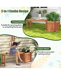Sugift Teak Oil Finish Raised Garden Bed Wood Planter Box with Bench