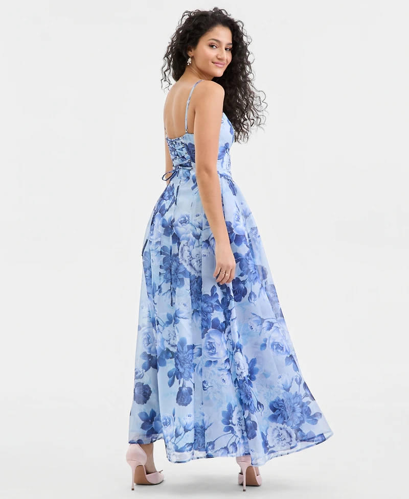 Emerald Sundae Juniors' Floral-Print A-Line Gown