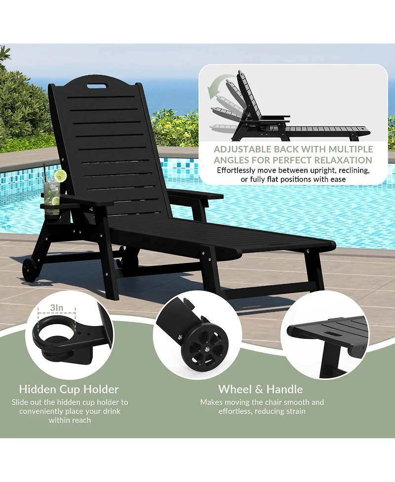 WestinTrends 2-Piece Outdoor Patio Chaise Lounge Chair with Wheels & Cup Holder Side Table