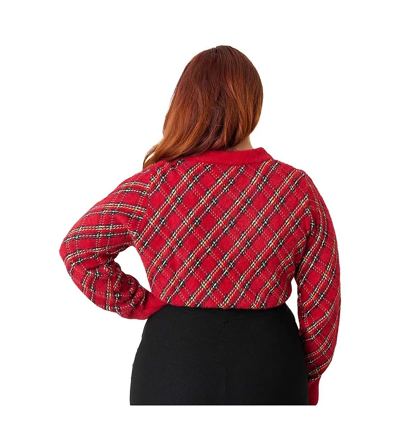 Unique Vintage Plus Collared Knit Cardigan