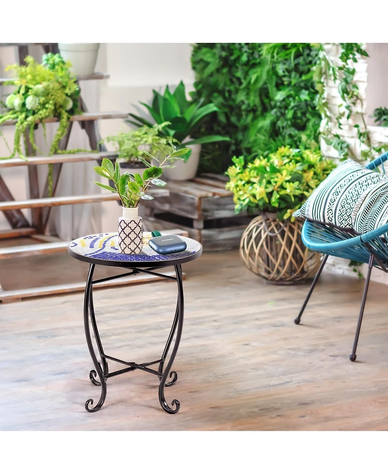 Sugift Outdoor Indoor Steel Accent Plant Stand Cobalt Table-Navy