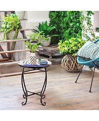 Sugift Outdoor Indoor Steel Accent Plant Stand Cobalt Table-Navy