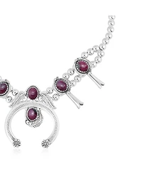 American West Jewelry Sterling Silver Ruby Zoisite Oval Squash Blossom Necklace, 17 to 20 Inches
