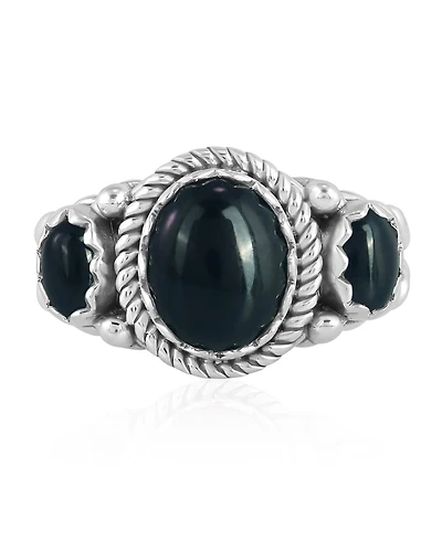 American West Jewelry Sterling Silver Black Agate 3-Stone Ring