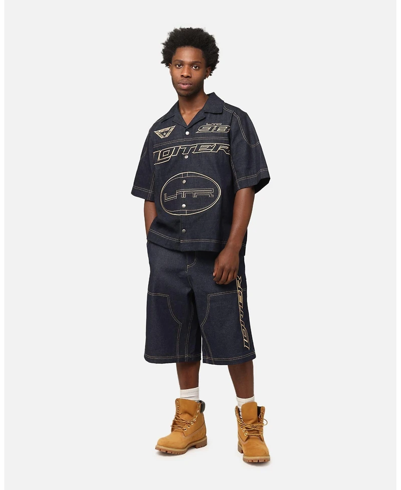 Loiter Men's Motor Denim Button Up Casual Shirt