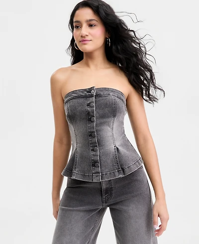 Bar Iii Women's Denim Button-Front Bustier, Macy's Exclusive