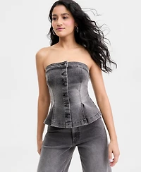 Bar Iii Women's Denim Button-Front Bustier, Macy's Exclusive