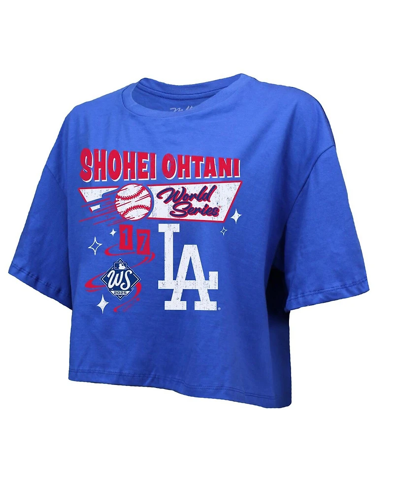 Majestic Threads Women's Shohei Ohtani Royal Los Angeles Dodgers 2025 World Series Name Number Boxy Cropped T-Shirt