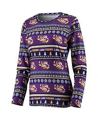 Concepts Sport Women's 2-Piece Purple Lsu Tigers Holiday Long Sleeve Top and Pants Sleep Set