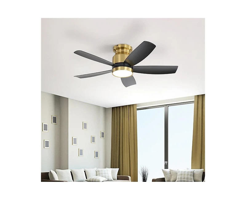 Sofucor 42-inch Modern Golden 5-Blade Ceiling Fan With 6-Speed Adjustable Wind Speed and Light Kit