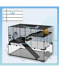 PawHut Hamster Cage, 31" Gerbil Cage with Glass Basin for Small Hamsters