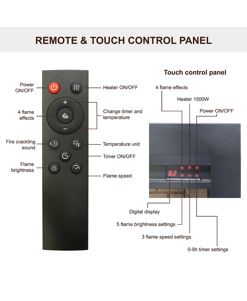 Flynama 28 inch Infrared Electric Fireplace with Removable Trim kit Insert, Touch Panel Home Decor Heater, Smokeless Firebox With Fire Crackling Sound