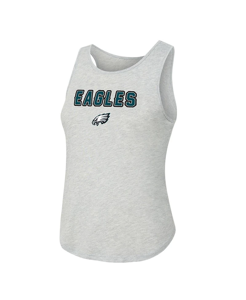 Concepts Sport Women's 2-Piece Heather Gray/Green Philadelphia Eagles Regulate Plaid Tank Top and Pants Sleep Set