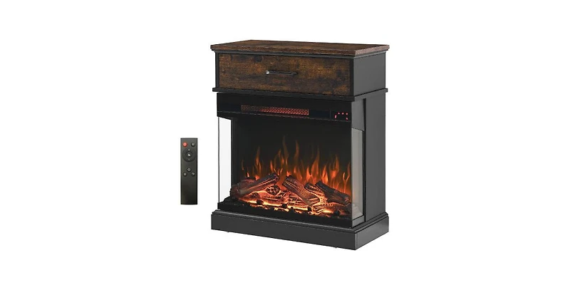 Flynama 25 inch Stand Side Table with 3-Sided glass Electric Fireplace