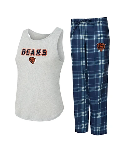 Concepts Sport Women's 2-Piece Heather Gray/Navy Chicago Bears Regulate Plaid Tank Top and Pants Sleep Set