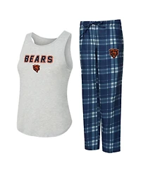 Concepts Sport Women's 2-Piece Heather Gray/Navy Chicago Bears Regulate Plaid Tank Top and Pants Sleep Set