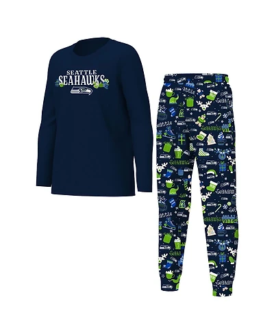 Outerstuff Big Boys and Girls College Navy Seattle Seahawks Chestnut Holiday Sleep Set