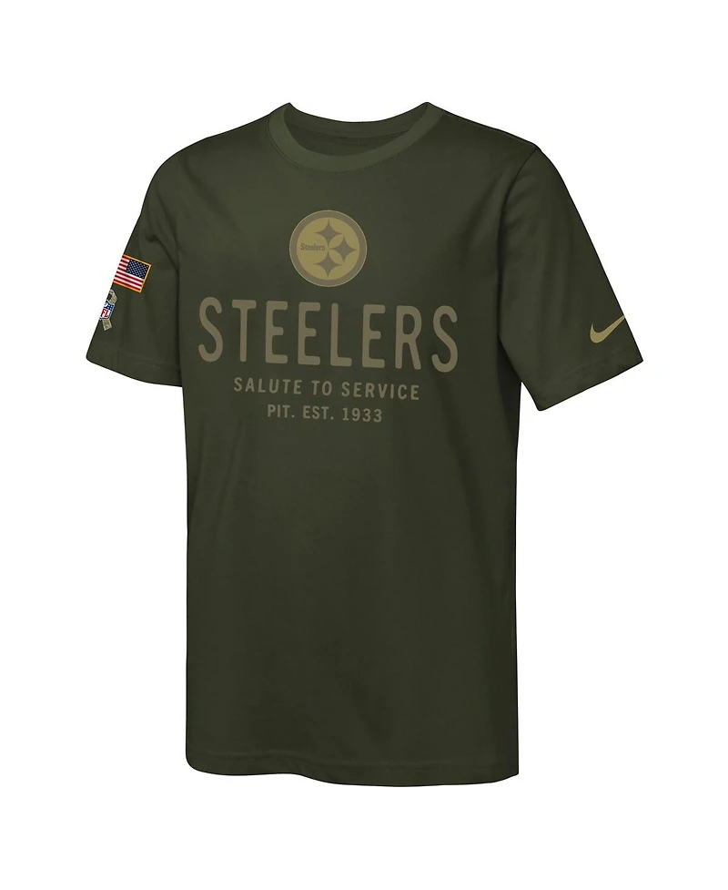 Nike Big Boys and Girls Olive Pittsburgh Steelers 2025 Salute to Service Sideline Dri-fit T-Shirt