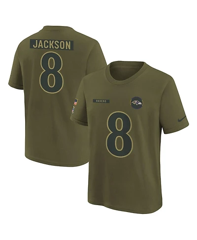 Nike Big Boys and Girls Lamar Jackson Olive Baltimore Ravens 2025 Salute to Service Name Number T-Shirt