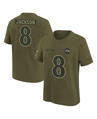 Nike Big Boys and Girls Lamar Jackson Olive Baltimore Ravens 2025 Salute to Service Name Number T-Shirt