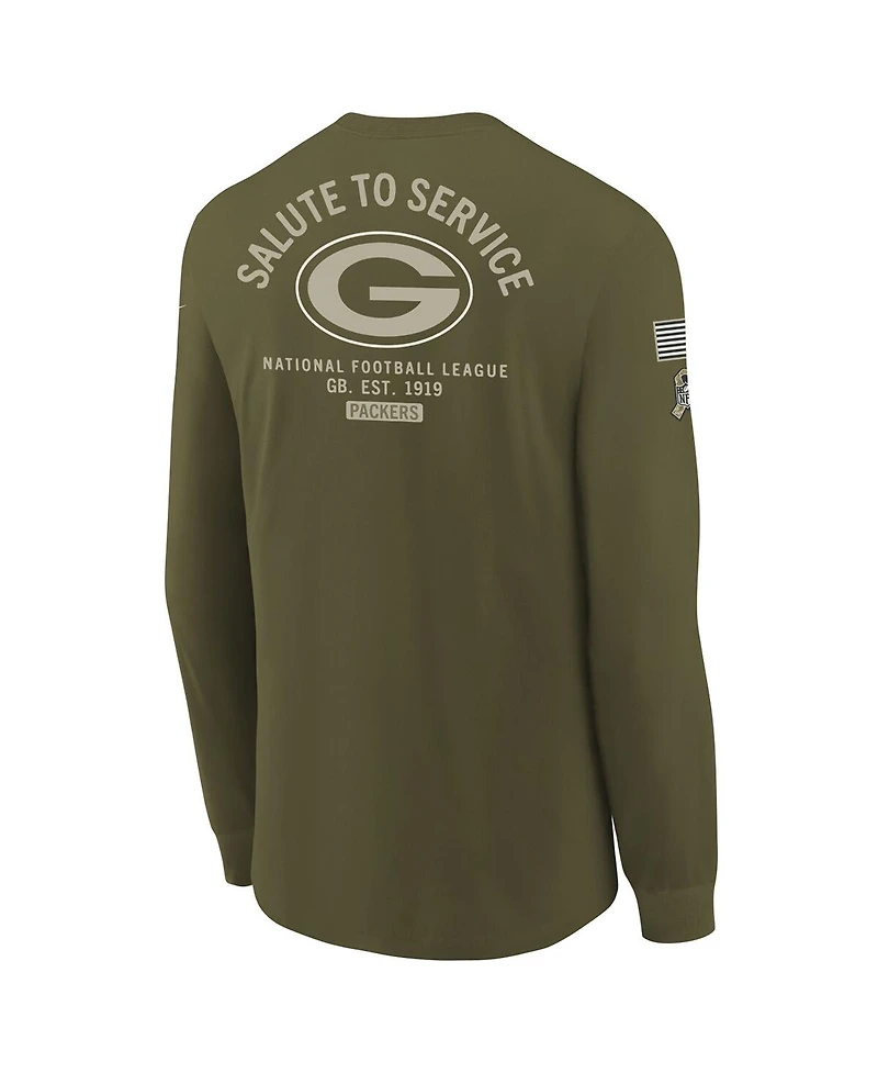 Nike Big Boys and Girls Olive Green Bay Packers 2025 Salute to Service Sideline Dri-fit Long Sleeve T-Shirt