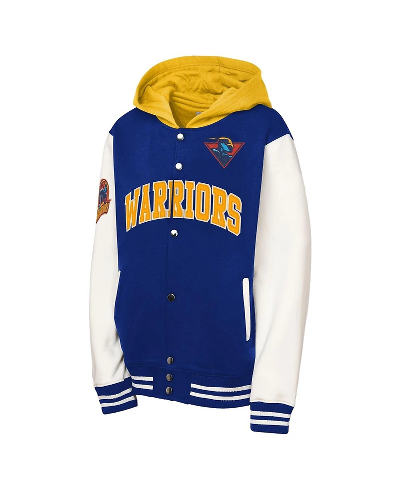 Mitchell & Ness Big Boys and Girls Royal Golden State Warriors Hardwood Classics Courtside Fleece Full-Snap Hoodie Jacket