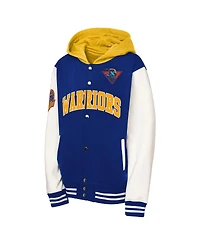 Mitchell & Ness Big Boys and Girls Royal Golden State Warriors Hardwood Classics Courtside Fleece Full-Snap Hoodie Jacket