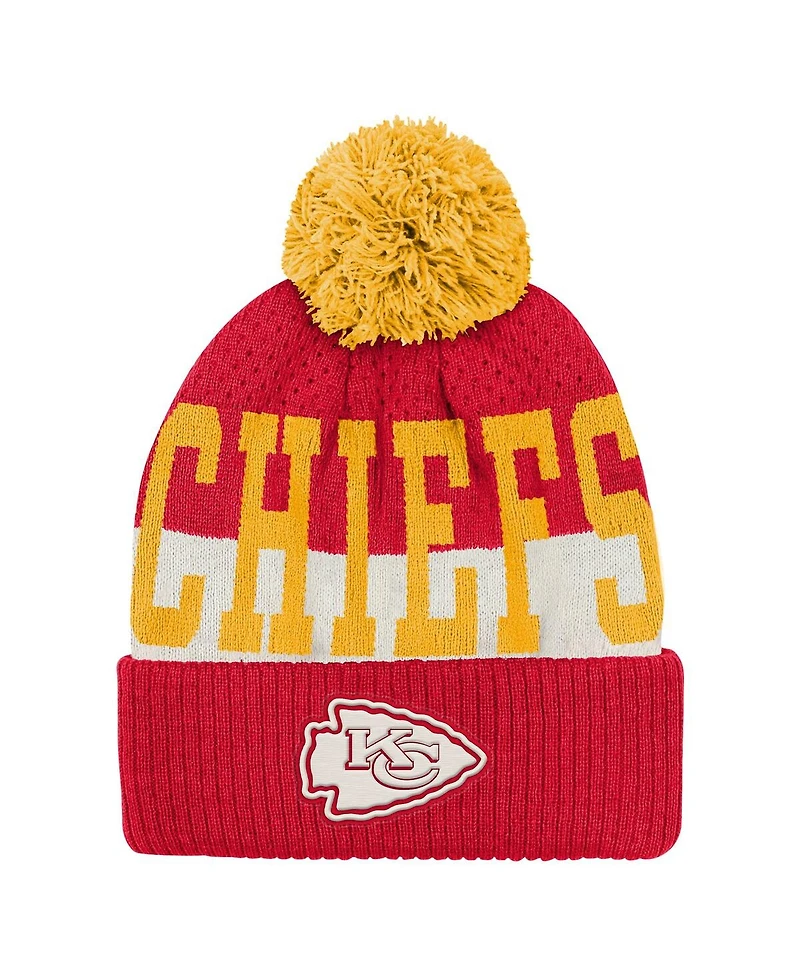 Outerstuff Big Boys and Girls Red Kansas City Chiefs Modern Fan Cuffed with Pom Knit Hat