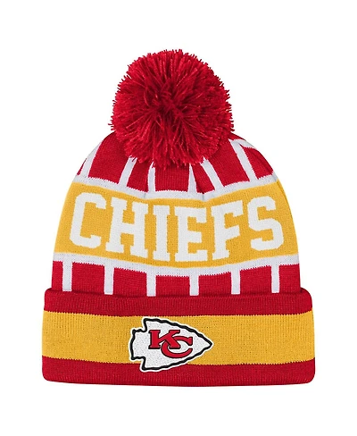 Outerstuff Big Boys and Girls Red Kansas City Chiefs Go Fast Cuffed with Pom Knit Hat