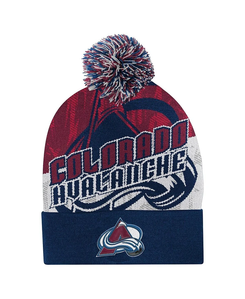 Outerstuff Big Boys and Girls Navy Colorado Avalanche New Edge Cuffed with Pom Knit Hat