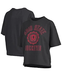 Pressbox Women's Black Ohio State Buckeyes Motley Crew Bishop Waist Length Oversized T-Shirt