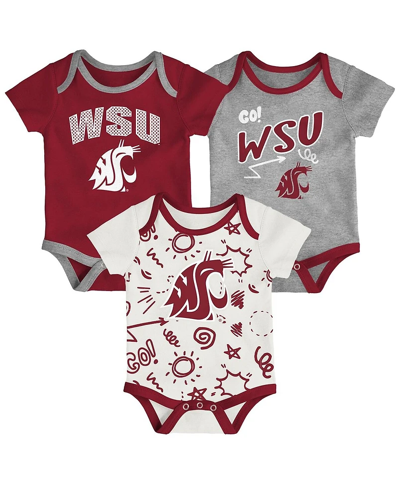 Outerstuff Baby Boys and Girls 3-Piece Red/Black Washington State Cougars All Day Play Bodysuit Set