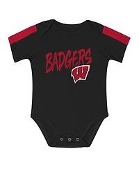 Outerstuff Baby Boys and Girls 3-Piece Red/Black Wisconsin Badgers Double Down Bodysuit Pants Set