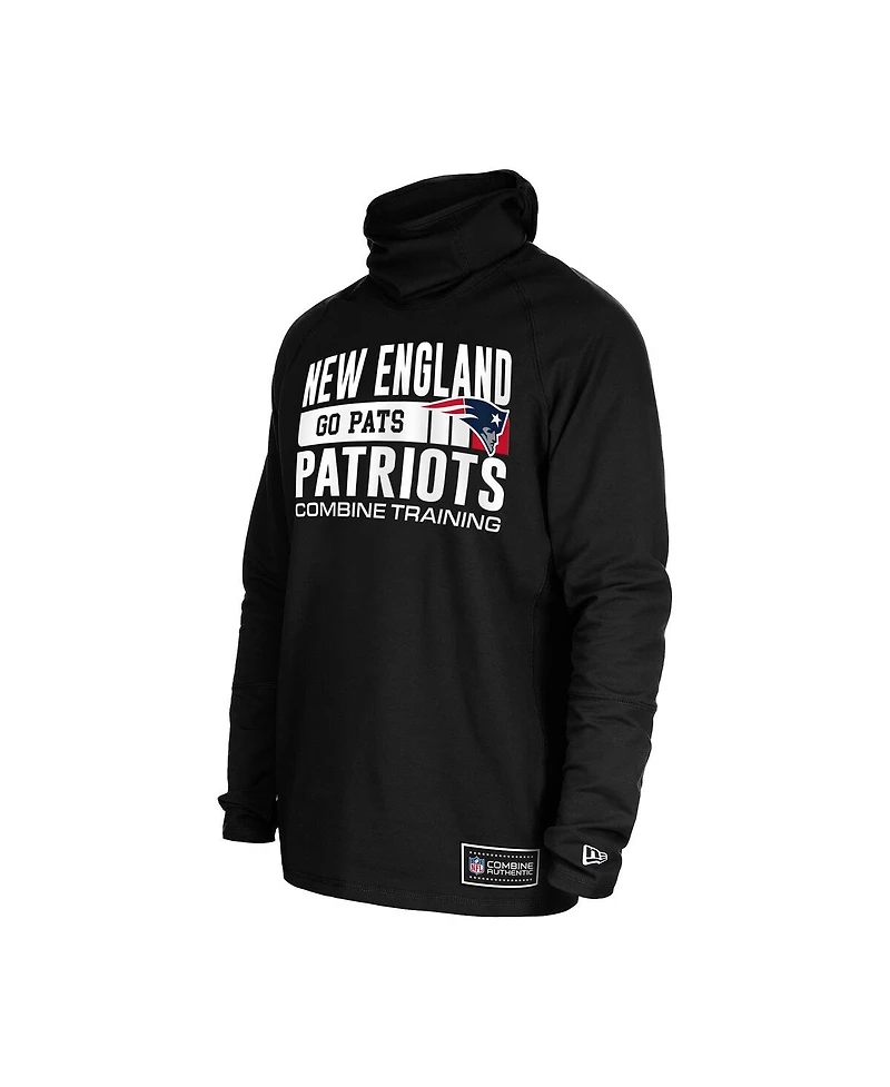 New Era Men's Black England Patriots Functional Fandom Balaclava Helmet Stripe Tri-Blend Hoodie
