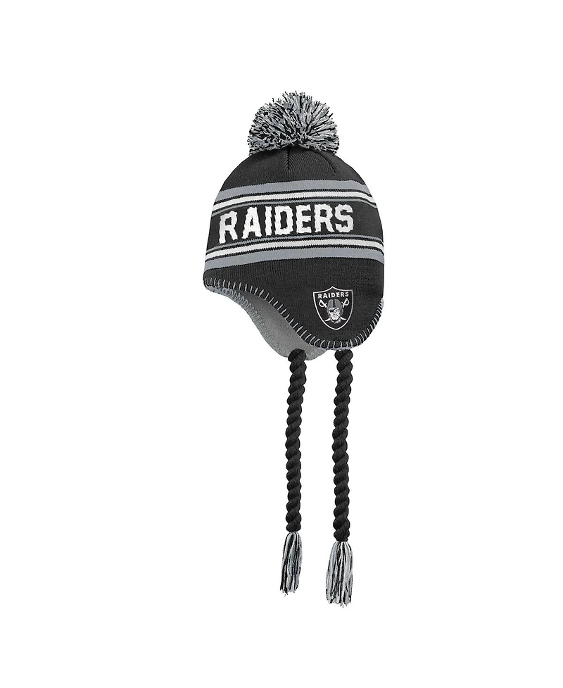 Outerstuff Big Boys and Girls Black Las Vegas Raiders Jacquard Tassel with Pom Knit Hat
