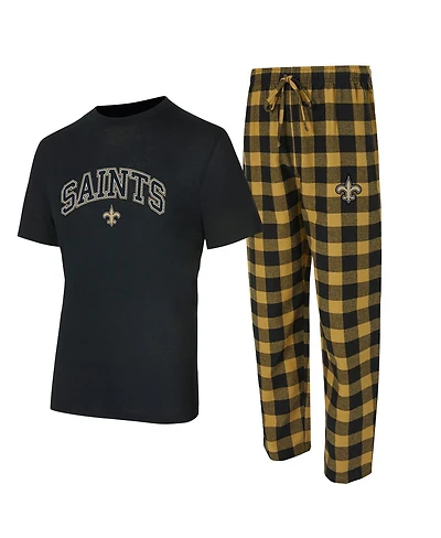 Concepts Sport Men's 2-Piece Black/Gold New Orleans Saints Big Tall Avondale T-Shirt and Flannel Pants Sleep Set